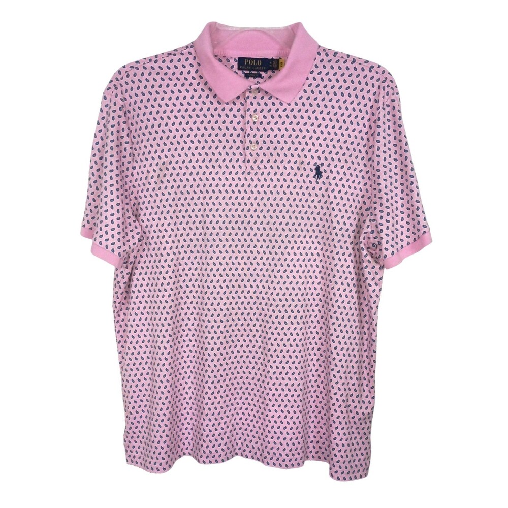 Polo Ralph Lauren Polo Shirt Mens XL Pink Paisley Cotton Classic Fit Pony *Flaw*
